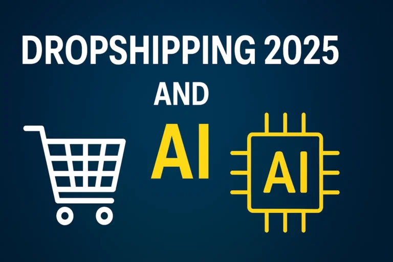 Dropshipping 2025 infographic showing modern tools and platforms used in automated order fulfillment, featuring icons for Shopify, CJ Dropshipping, and AI-powered services.
