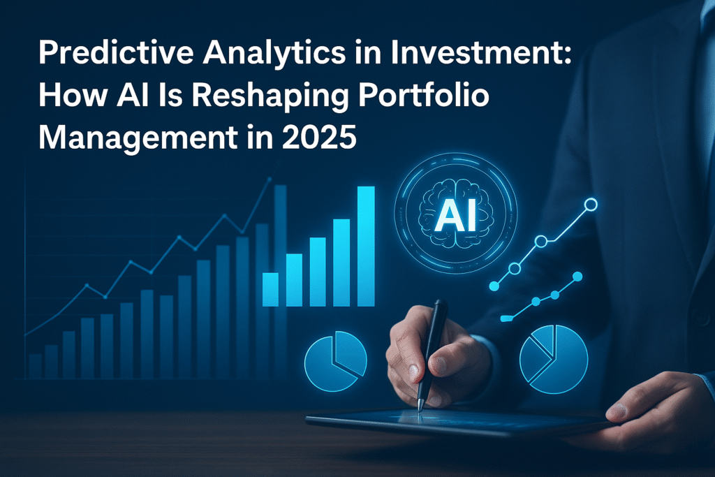 Investor reviewing AI-driven predictive analytics dashboard for portfolio management on a laptop, illustrating modern investment strategies in 2025