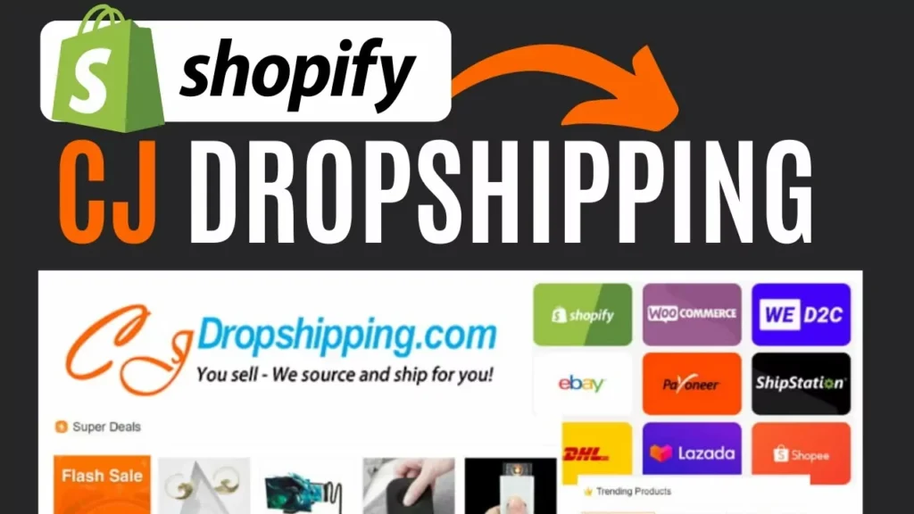 Screenshot guide showing step-by-step instructions on how to connect CJ Dropshipping to a Shopify store using app integration options.