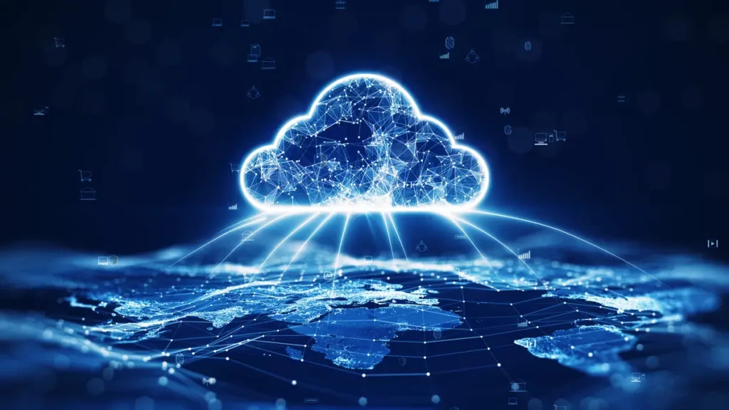 graphic animated map showing connection to the cloud